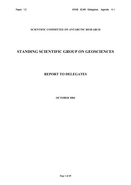 standing scientific group on geosciences - Scientific Committee on ...