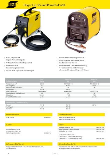 Origo™ Cut 36i und PowerCut® 650 - ESAB-Service-GmbH, Siegen