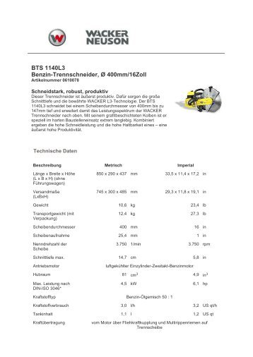 BTS 1140L3 Benzin-Trennschneider, Ã 400mm/16Zoll