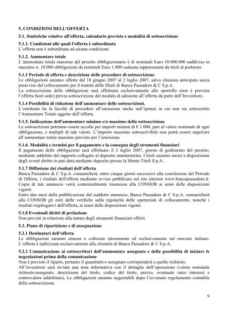 PROSPETTO INFORMATIVO PER LE ... - Banca Passadore