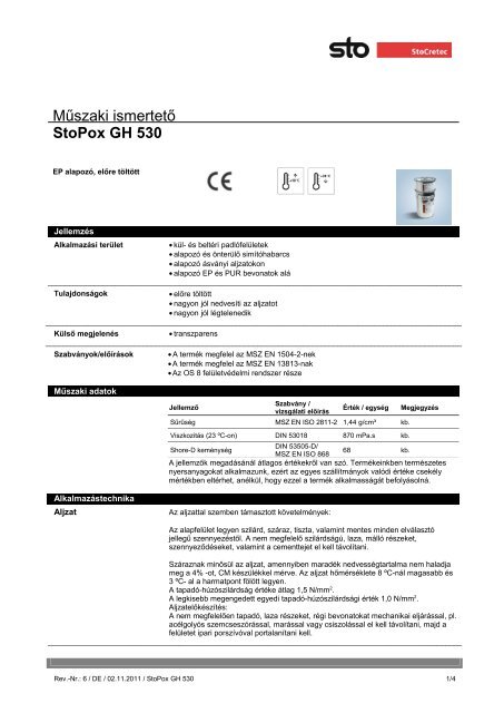 MÅ±szaki adatlap - StoPox GH 530 - Sto ÃpÃ­tÅanyag Kft.