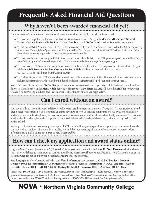 Faq Financial Aid Frequently Asked Financial Aid Questions - Northern Virginia ...