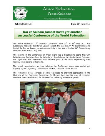 Read Africa Federation Press Release - The World Federation of ...
