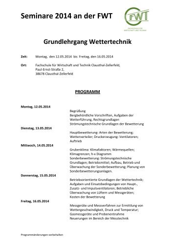 Grundlehrgang Wettertechnik - FWT Clausthal-Zellerfeld