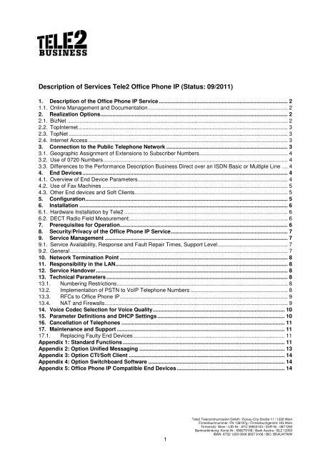 Description of Services Tele2 Office Phone IP (Status: 09/2011)