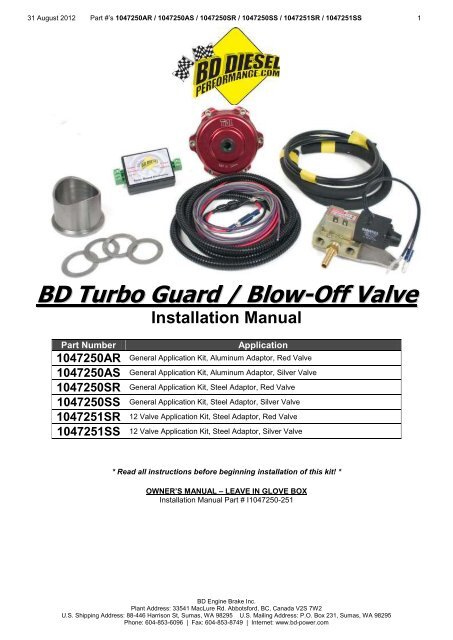 BD Turbo Guard / Blow-Off Valve Installation Manual - BD Power