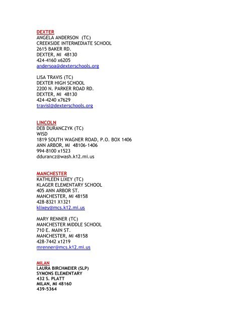 Local AT Contacts - Washtenaw Intermediate School District