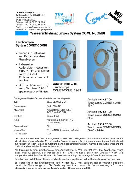 Datenblatt - COMET-PUMPEN Systemtechnik