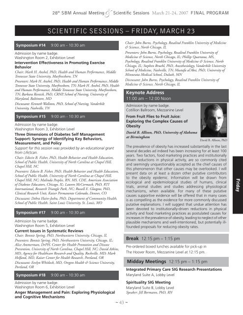 2007 Final Program - Society of Behavioral Medicine