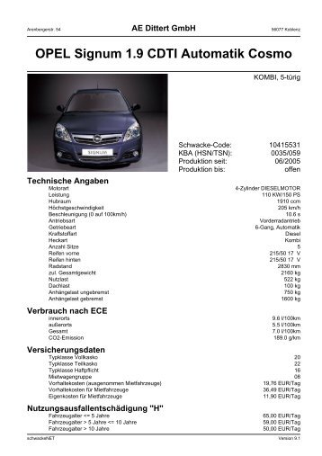 OPEL Signum 1.9 CDTI Automatik Cosmo - Autohaus AE-Dittert in ...