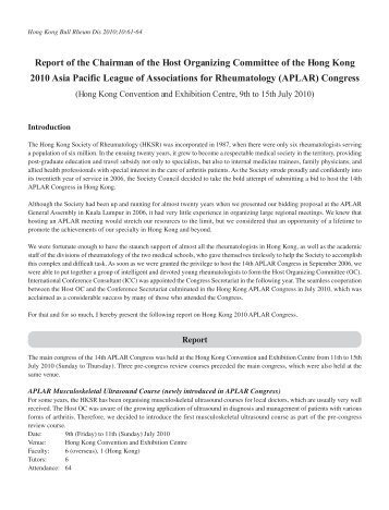 (APLAR) Congress - The Hong Kong Society of Rheumatology