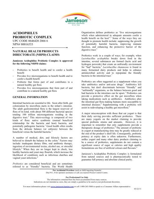 Acidophilus Probiotic Complex Monograph - Jamieson Vitamins