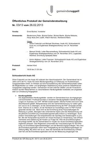 Öffentliches Protokoll der Gemeinderatssitzung Nr. 03/13 vom 26.02 ...