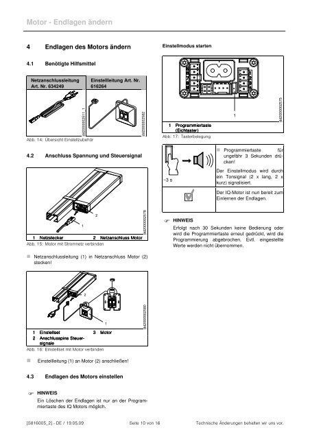 WAREMA Vertikal-Jalousie Elektroantrieb IQ-Motor Einstellanleitung ...