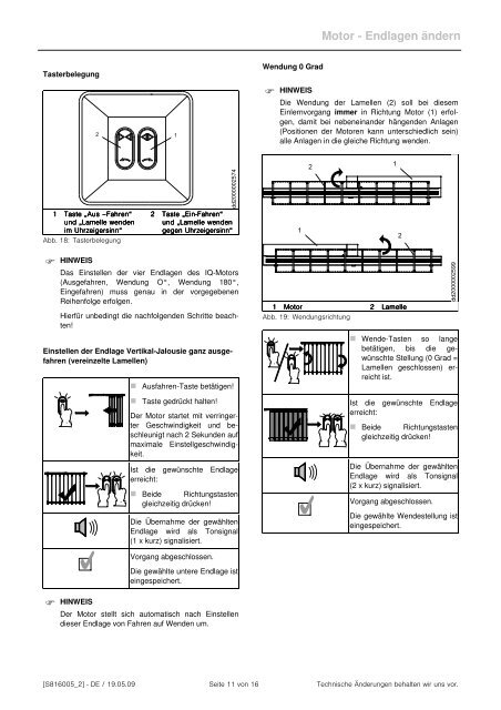 WAREMA Vertikal-Jalousie Elektroantrieb IQ-Motor Einstellanleitung ...