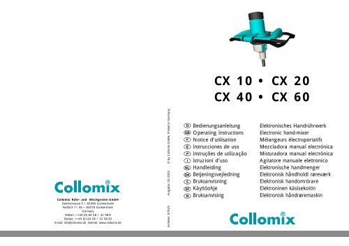 CX 10 • CX 20 CX 40 • CX 60 - Collomix