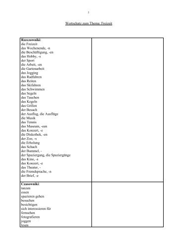 Wortschatz zum Thema: Freizeit - SJO PWr