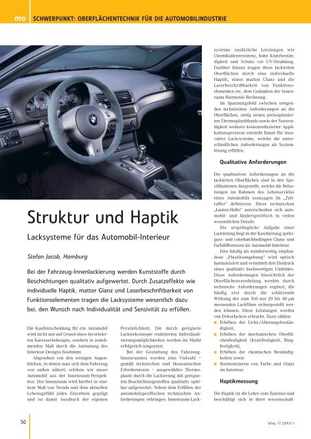"Struktur und Haptik" - Lacksysteme fÃ¼r das Automobil-Interieur ...