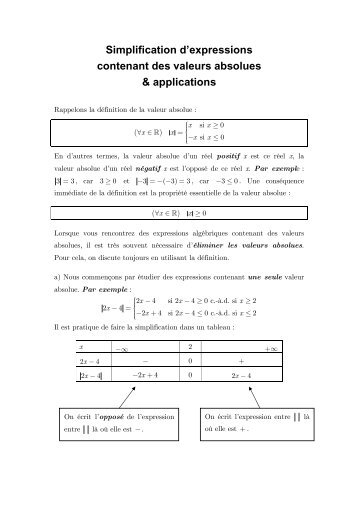 Simplification d'expressions contenant des valeurs absolues et ...