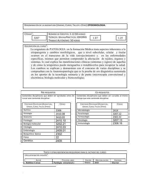 silabo patologia - Universidad Nacional de Loja