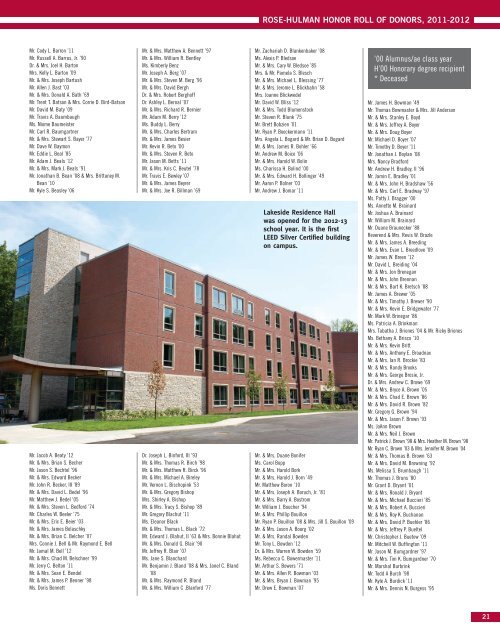 ROSE-HULMAN HONOR ROLL OF DONORS, 2011-2012