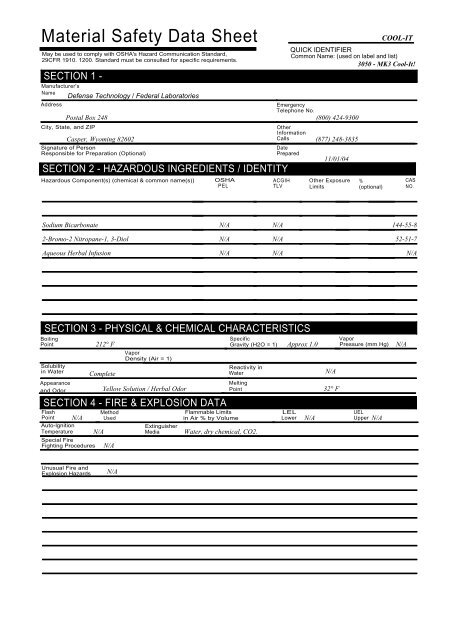 Material Safety Data Sheet - Pepper Sprays