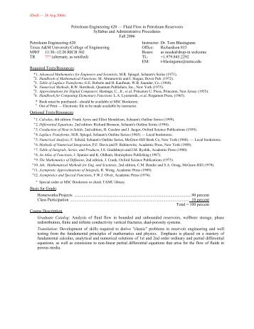 Petroleum Engineering 620 â Fluid Flow in Petroleum Reservoirs ...