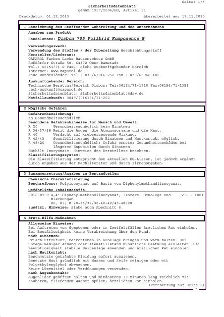 Sicherheitsdatenblatt