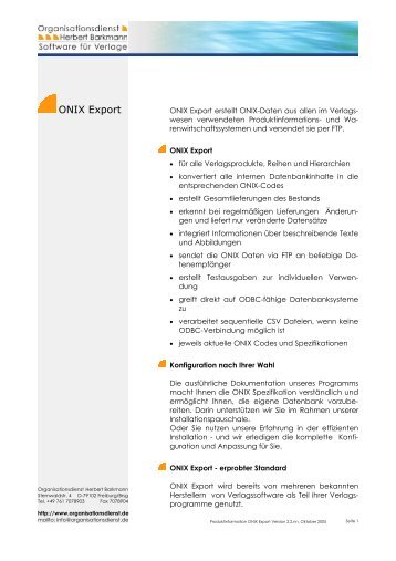 ONIX Export - Organisationsdienst Herbert Barkmann â¢ Software
