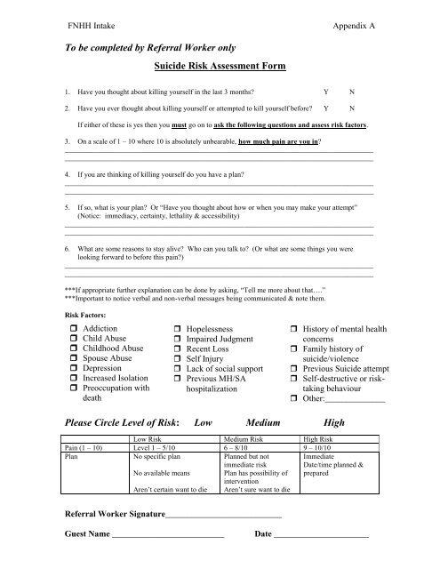 Suicide Risk Assessment Form - Inter Tribal Health Authority