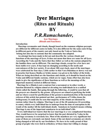 Iyer Marriages (Rites and Rituals) BY P.R. ... - Award Space