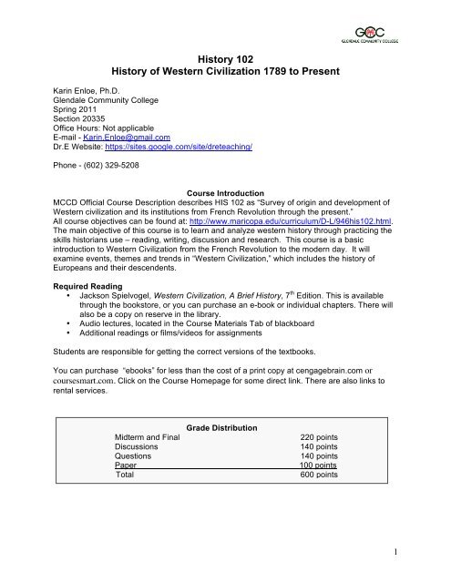 History 102 History of Western Civilization 1789 to Present