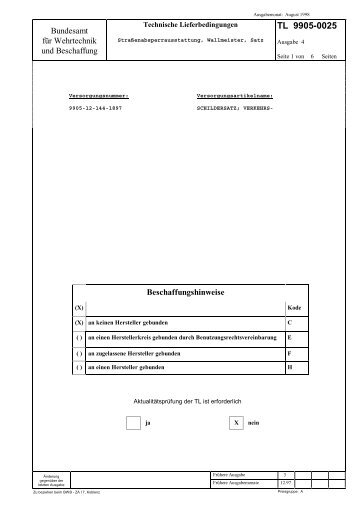 TL 9905-0025 - Bundesamt fÃ¼r Wehrtechnik und Beschaffung