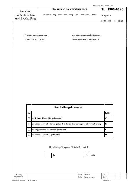 TL 9905-0025 - Bundesamt fÃ¼r Wehrtechnik und Beschaffung