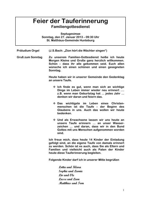 Sonntag, 27. Januar 2013 - St.Matthaeus-Gemeinde Hunteburg