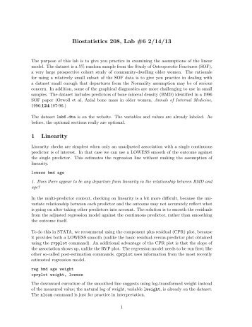 Biostatistics 208, Lab #6 2/14/13 1 Linearity