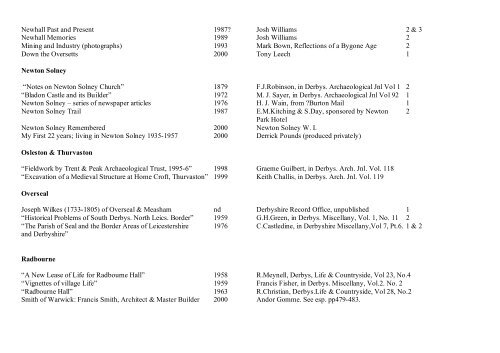 Bibliography of Historical Information Relating to South Derbyshire ...