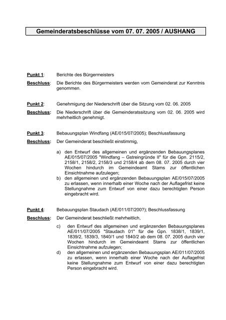 Gemeinderatssitzung vom 07.07.2005 - .PDF - Stams