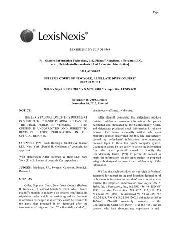 Oxxford Info. Tech., Ltd. v Novantas LLC - E-Discovery Law Alert