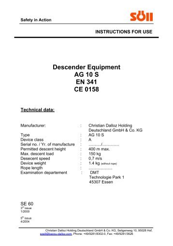Descender Equipment AG 10 S EN 341 CE 0158
