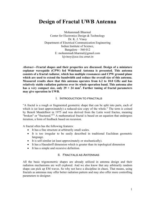 Design of Fractal UWB Antenna - Electrical Communication ...