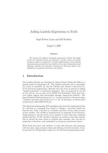 Adding Lambda Expressions to Forth - University of Teesside