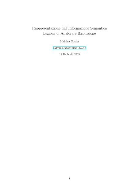 Anafora e Risoluzione - Linguistica dei corpora