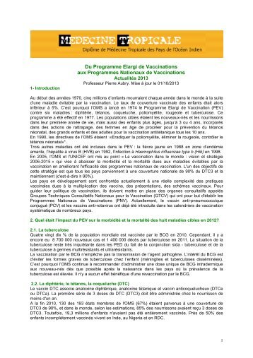 Vaccinations et Programme Elargi de Vaccinations