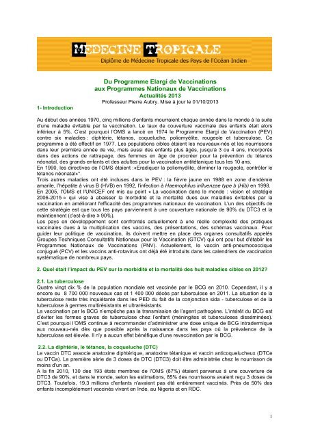 Vaccinations et Programme Elargi de Vaccinations