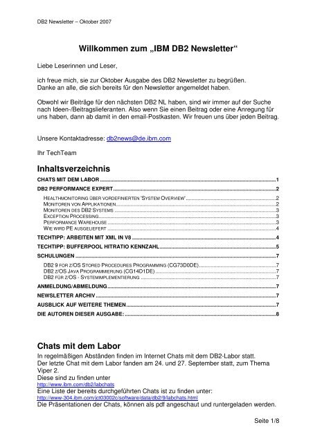 Willkommen zum „IBM DB2 Newsletter“ Inhaltsverzeichnis ... - Bytec