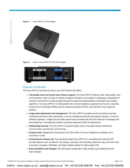 Cisco SPA112 Analog Adapter Datasheet (PDF) - VoIPon Solutions