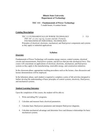 TEC 111 Syllabus rev1.pdf - Technology - Illinois State University