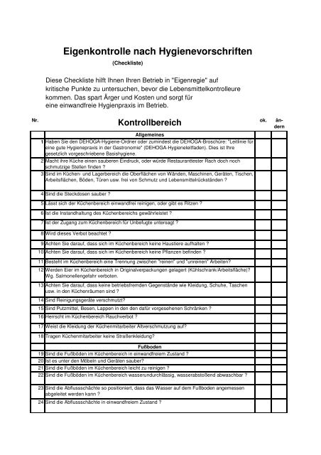 Checkliste zur allgemeinen Lebensmittelhygiene - Landkreis Neu-Ulm