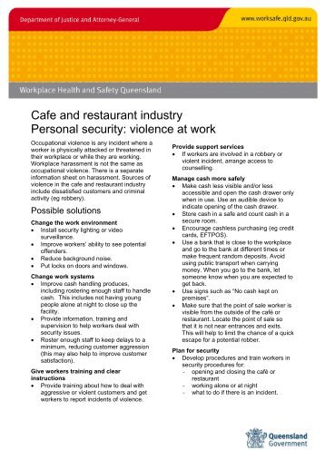 Cafe and restaurant industry - Personal security: violence at work